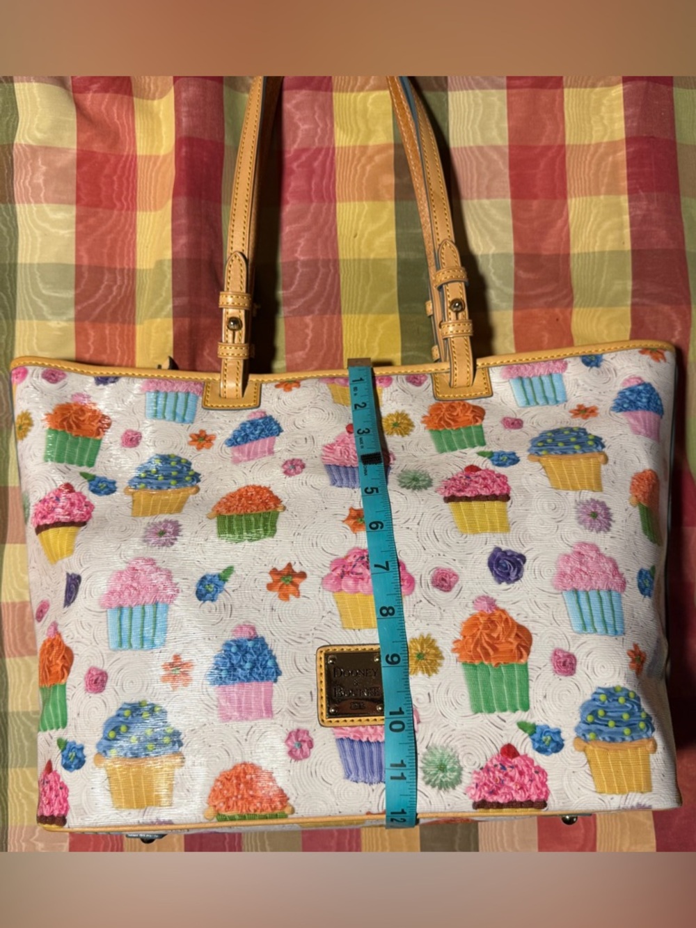 Dooney & Bourke White Cupcake Print Tote with Tan Handles - Picture 3 of 8